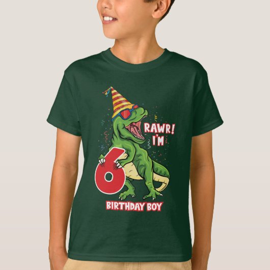 Jungen 6. Geburtstag Dinosaurier T-Shirt (Vorderseite)