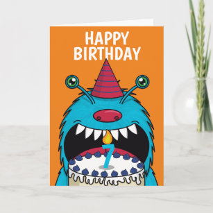 Jungen 7. Geburtstag Blue Monster Niedlich Card Karte