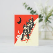 Jungen auf einer Schlitten Winter Scene Postcard Postkarte (Stehend Vorderseite)