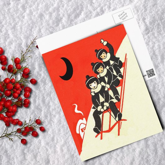 Jungen auf einer Schlitten Winter Scene Postcard Postkarte