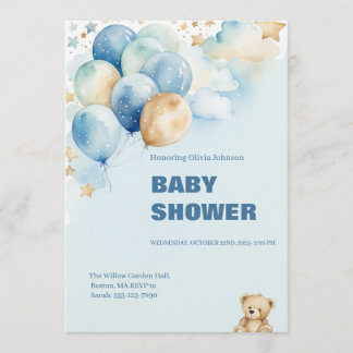 Jungen-Baby-Party-Einladung | Blauer Teddybär Einladung