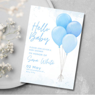 Jungen-Baby-Party Modern Minimalist Blauer Ballon Einladung