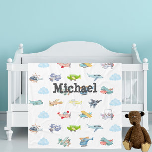 Jungen-Baby-Party Wasserfarbe Flugzeuge Wolken Ind Fleecedecke