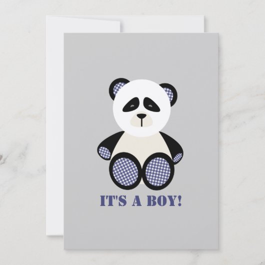 Jungen-Babyparty: Blauer Gingham-Panda Einladung (Vorderseite)