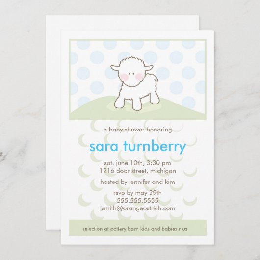 Jungen-Babyparty-Einladung - kleines Lamm Einladung (Vorne/Hinten)