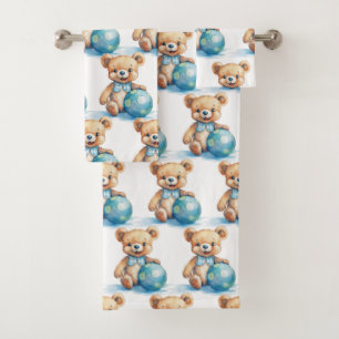 Jungen-Badehandtuch-Set Blaue Teddybären Badze Badhandtuch Set