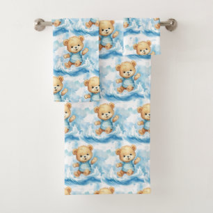 Jungen-Badetuch-Set   Blaue Teddybären   Badzeit Badhandtuch Set