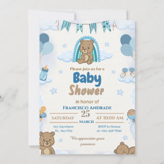 Jungen-Bär-Aquarell-Baby-Shower-Einladung Einladung