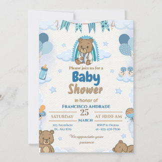 Jungen-Bär (Doktor-Stil) Baby-Shower-Einladung Einladung