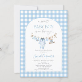 Jungen-Bär-Wäscheleine-Baby-Shower-Einladung Einladung