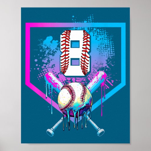 Jungen Baseball Drip 8. Geburtstag Zuhause Poster (Vorne)