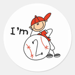 Jungen Baseball Ich bin 2 Runder Aufkleber