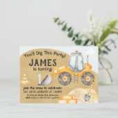 Jungen Bau Bagger 1. Geburtstag  Einladung (Stehend Vorderseite)