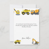 Jungen Bau Geburtstagsfeier Thema Dankeskarte (Rückseite)