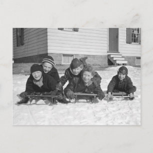 Jungen beim Schlittenfahren, 1936 Postkarte