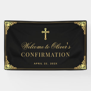 Jungen Bestätigung Elegant Schwarz Faux Gold Vinta Banner