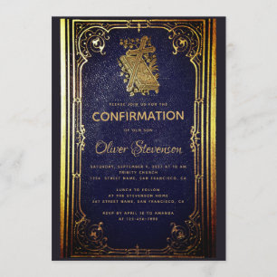 Jungen Bestätigung Vintage Blau Gold Buch Elegant Einladung