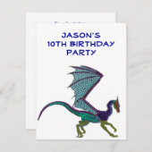 Jungen Birthday Farbperlen Dragon White Einladung (Vorne/Hinten)