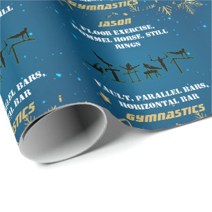 Jungen Blau Gold Winter Gymnastik Personalisiert Geschenkpapier