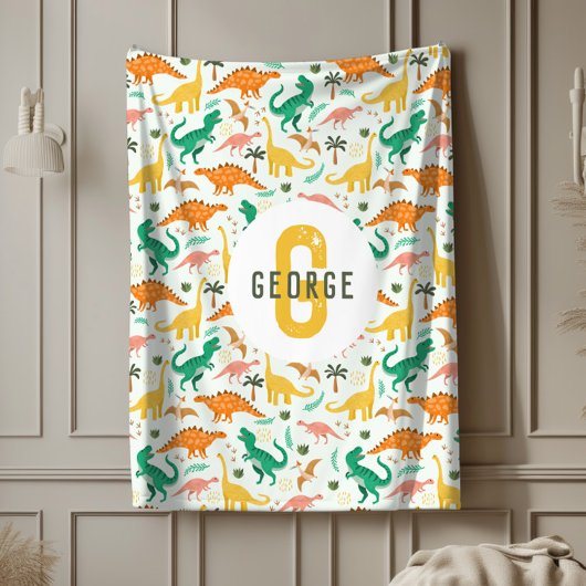 Jungen Blau T-Rex Dschungel Dinosaurier Monogramm Fleecedecke