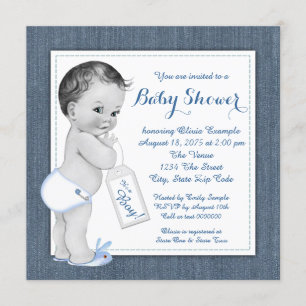 Jungen Blaue Denim-Baby-Party Einladung