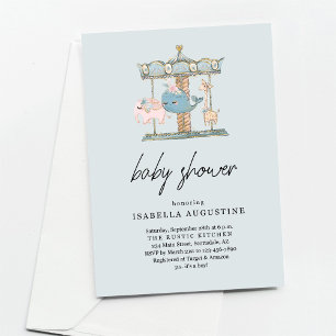 Jungen Blaue Karussell-Baby-Einladung Einladung