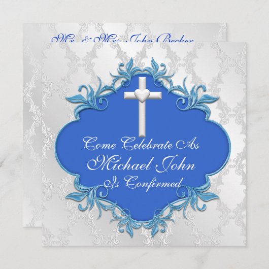 JUNGEN-BLAUE KOMMUNION Einladungs-eleganter Einladung (Vorne/Hinten)