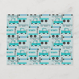 Jungen Blaue Räder Retro Roller Autos Wagen LKWs Postkarte