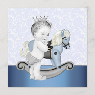 Jungen Blaue Schaukelpferd-Baby-Party Einladung