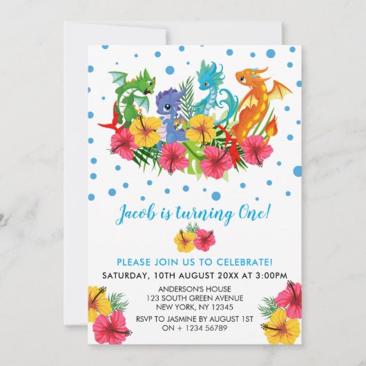 Jungen-bunter Dinosaurier-tropischer erster Einladung (Vorderseite)