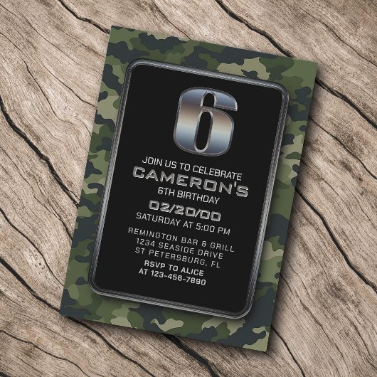 Jungen Camouflage Jagdarmee 6. Geburtstag Einladung