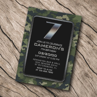 Jungen Camouflage Jagdarmee 7. Geburtstag Einladung