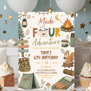 Jungen-Camping-Thema zum VIERten Abenteuer-Geburts Einladung