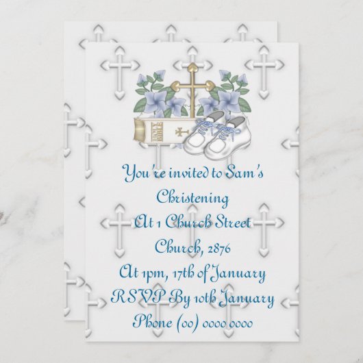 Jungen Christening Shoes Einladung (Vorne/Hinten)