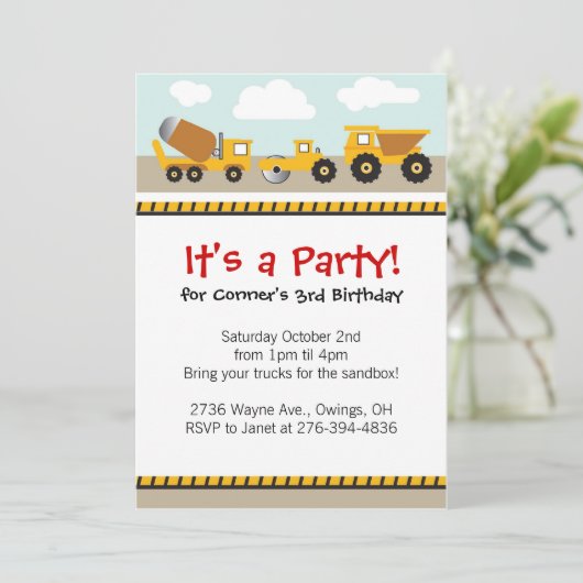 Jungen contruction tauscht Einladung (Stehend Vorderseite)