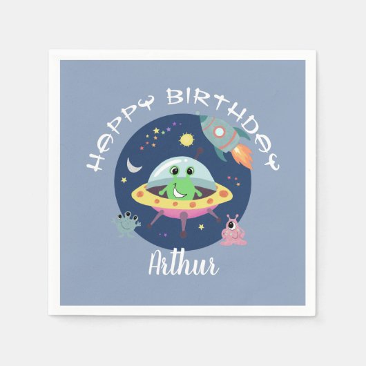 Jungen Cool Blue Space Alien Galaxy Geburtstag Serviette (Vorderseite)