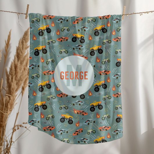 Jungen Coole Hot Racing Car Muster Monogram Kids Fleecedecke