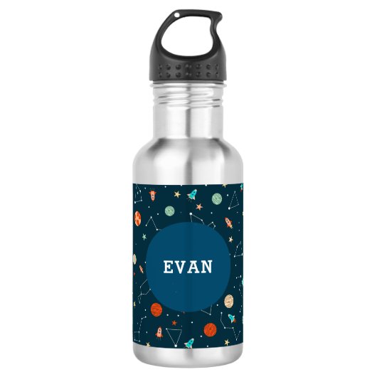 Jungen Coole Weltraumplaneten Raketen Personalisie Edelstahlflasche (Vorderseite)