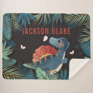 Jungen-Decke mit Dinosaurier und goldenen Blättern Sherpadecke