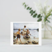 Jungen, die am Strand spielen Postkarte (Stehend Vorderseite)