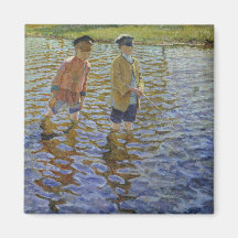 Jungen, die im Fluss fischen (Vintage Angler)