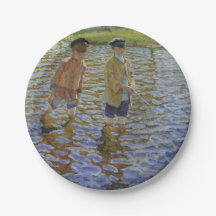 Jungen, die im Fluss fischen (Vintage Angler)