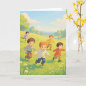 Jungen, die Tag Card abspielen Karte (Gelbe Blume)