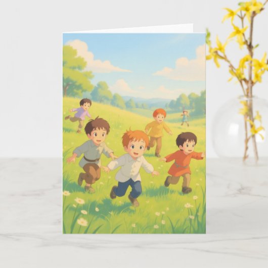 Jungen, die Tag Card abspielen Karte (Gelbe Blume)