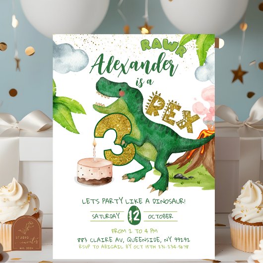 Jungen-Dinosaurier 3-rex Geburtstag  Einladung