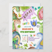 Jungen-Dinosaurier-4.-Geburtstagseinladung Einladung (Vorderseite)