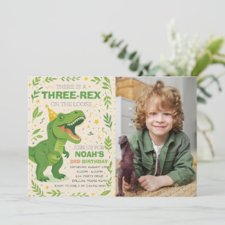 Jungen-Drei-Rex-Dinosaurier-Geburtstagsfoto Einladung
