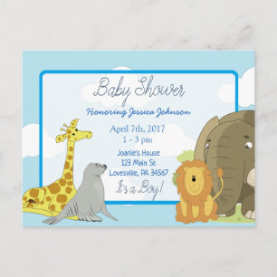 Jungen-Dschungel- oder Zoo-Tiere-Themen-Baby-Party Einladungspostkarte