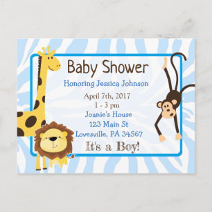 Jungen-Dschungel- oder Zoo-Tiere-Themen-Baby-Party Einladungspostkarte