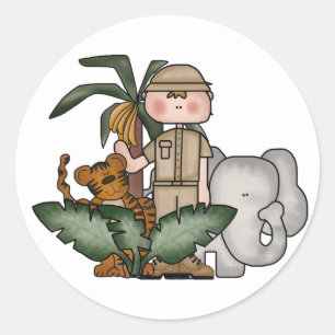 Jungen-Dschungel-Safari Runder Aufkleber